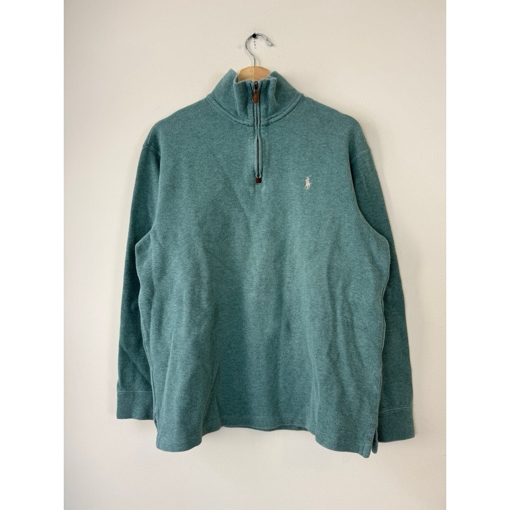 Vintage 90's Polo Ralph Lauren Embroidered Logo 1/4 Zip Green Sweater